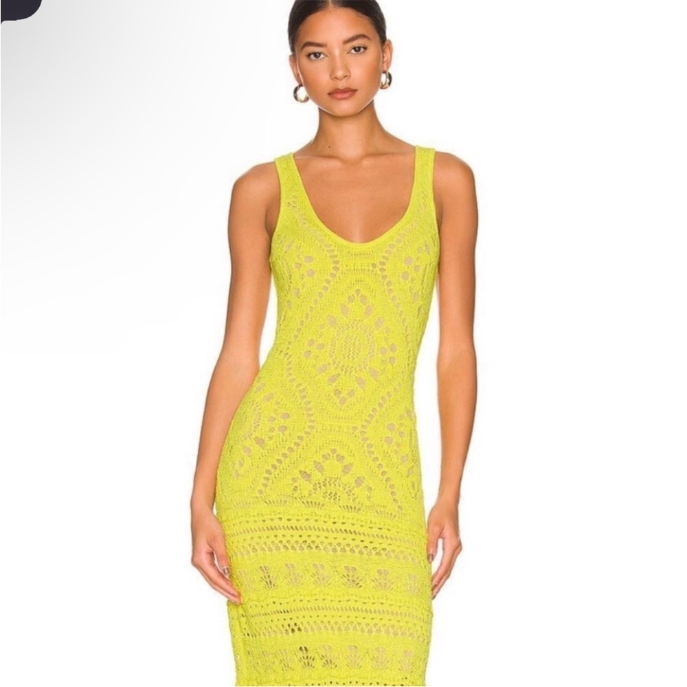 House of Harlow 1960 yellow metallic knit midi dress size M tropical boho